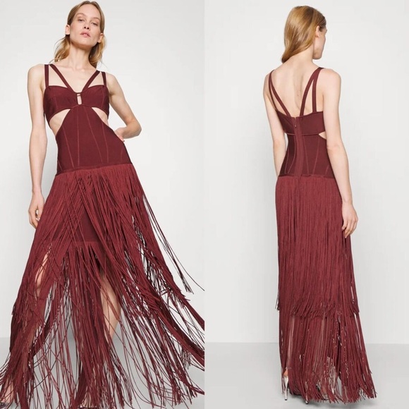 Herve Leger STRAPPY FRINGE GOWN WITH CUT OUT - Picture 3 of 5